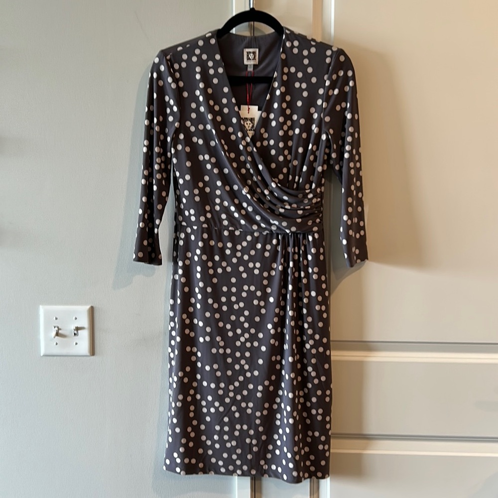 Anne Klein Faux-Wrap Dot Print Dress NWT